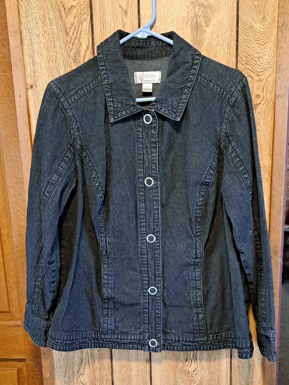 C J Banks Black Denim Jean Jacket with Snap Front. Slash Pockets, Women's Size X